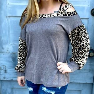 Grey Cheetah Off-Shoulder Shirt